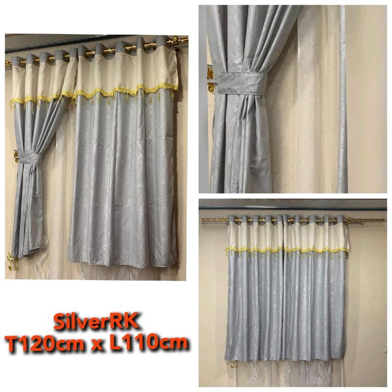 GORDEN JENDELA PENDEK RENDA KRISTAL UKURAN T120XL110 BAHAN KAIN EMBOS POLOS Katun Tali 1