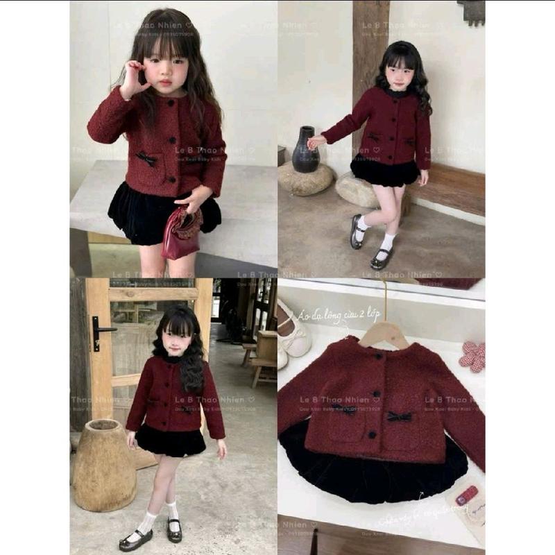   9-30kg  Set áo khoác dạ long cuu kèm chân váy nhung form bí ngô cho bé  áo mềm mịn dày dặn có lót lụa bên trong chân váy nhung có quần bảo hộ  