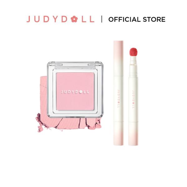 NEW Combo Judydoll Phấn má hồng Pretty Blush Powder và Son Kem Lip Powder Cream Mịn lì Che phủ vân môi Không dính cốc