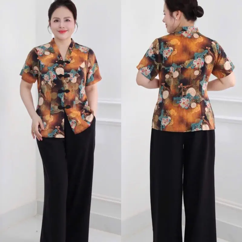 Đồ bộ trung niên, Sét đồ kiểu cho các mẹ , quần dài ống rộng , chất lụa hàn thoáng mát Ms68 7