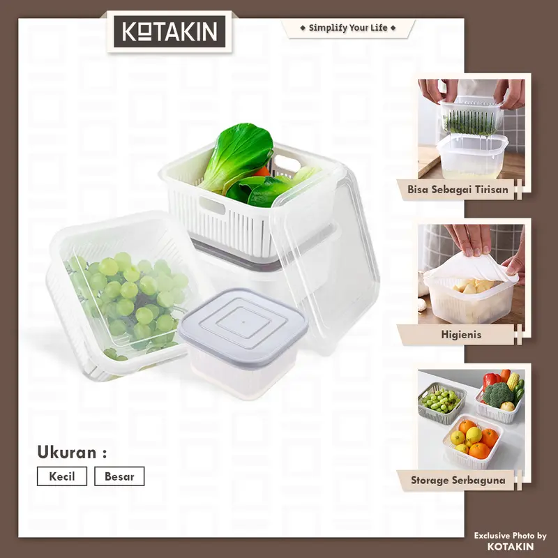 Tempat Sayur Kotak Penyimpanan Buah Saringan Tirisan Cucian Sayur Box Storage Kulkas Serbaguna 0