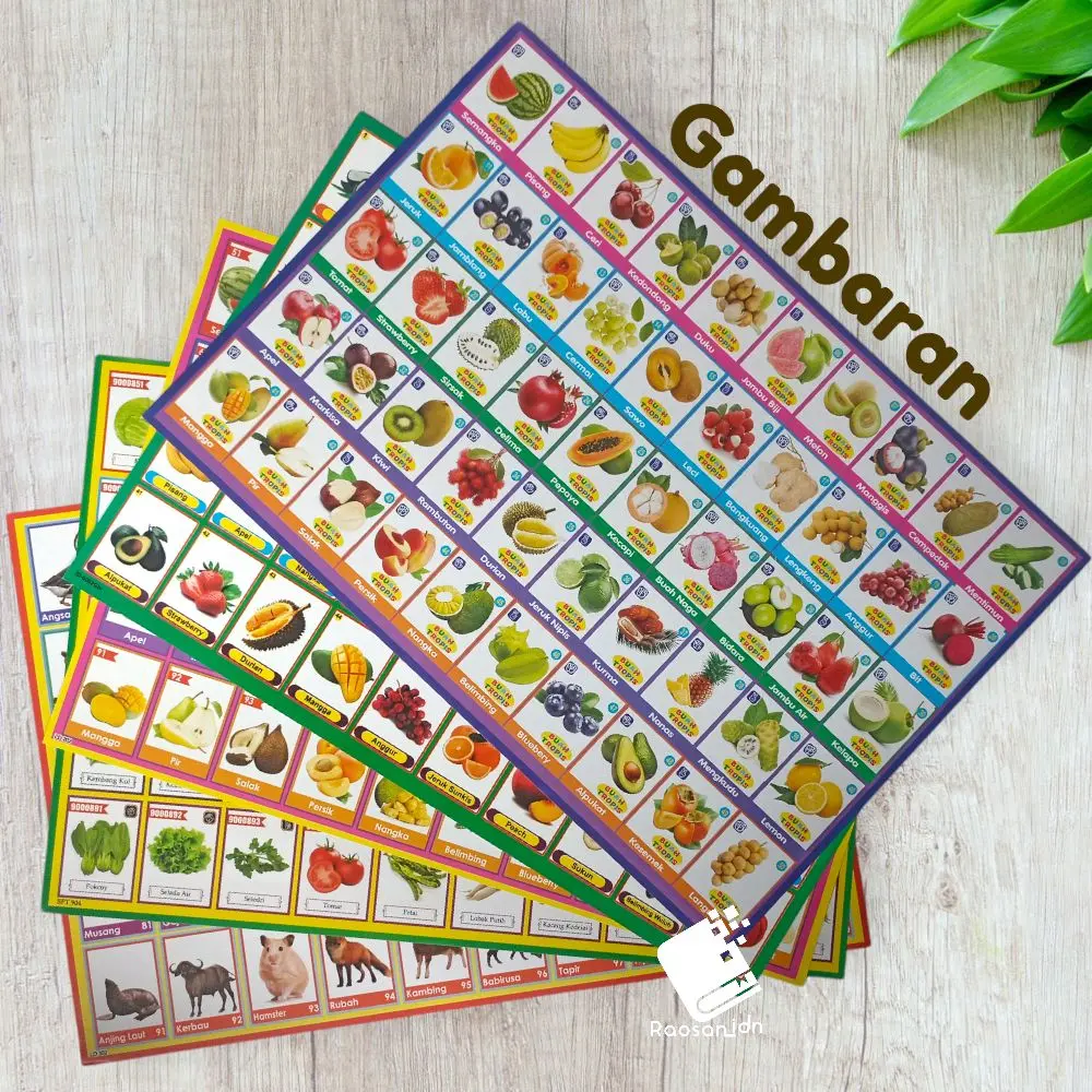 Poster edukasi anak gambaran / buah  / sayuran / hewan