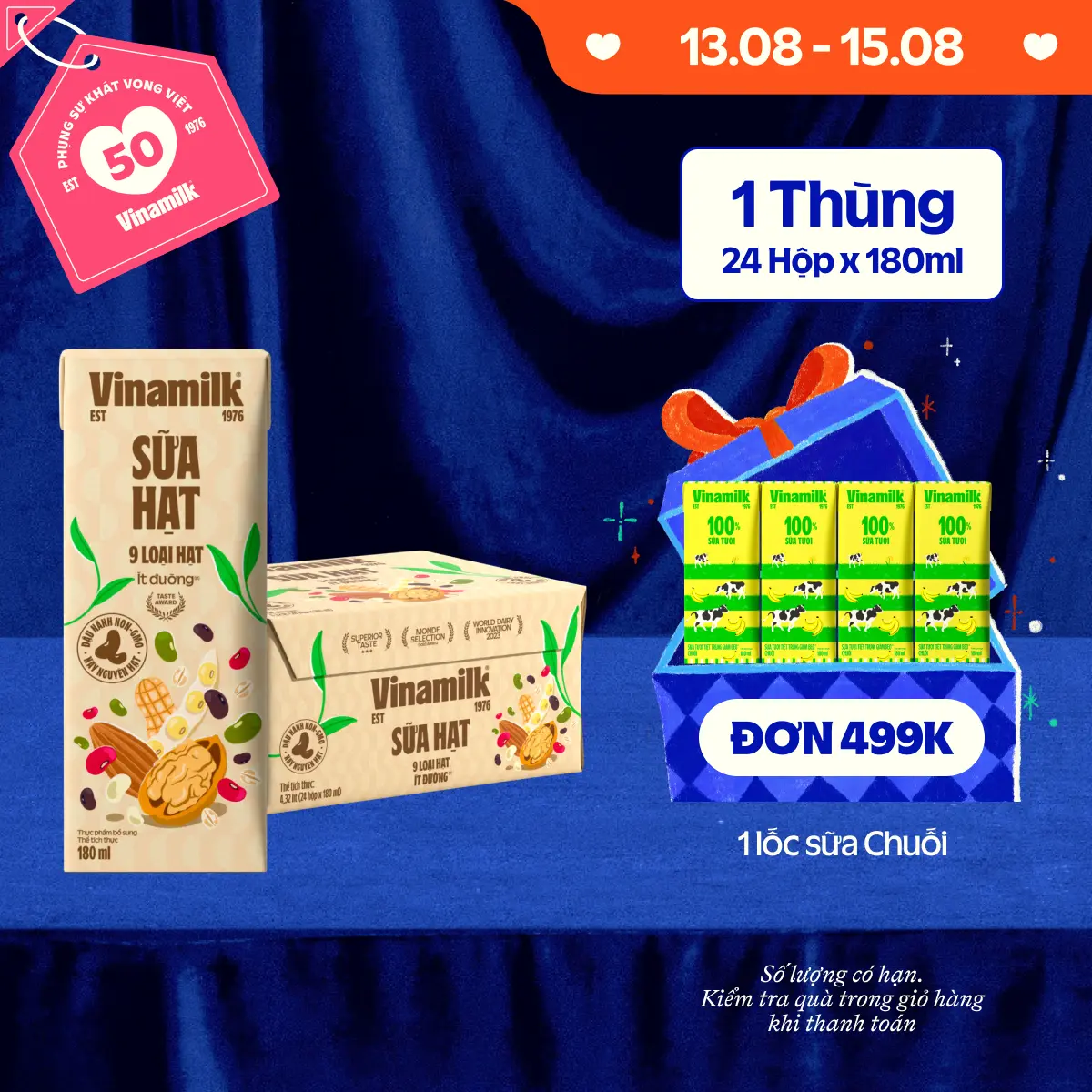 Thùng 24 hộp Sữa hạt 9 loại hạt - Ít đường 180ml