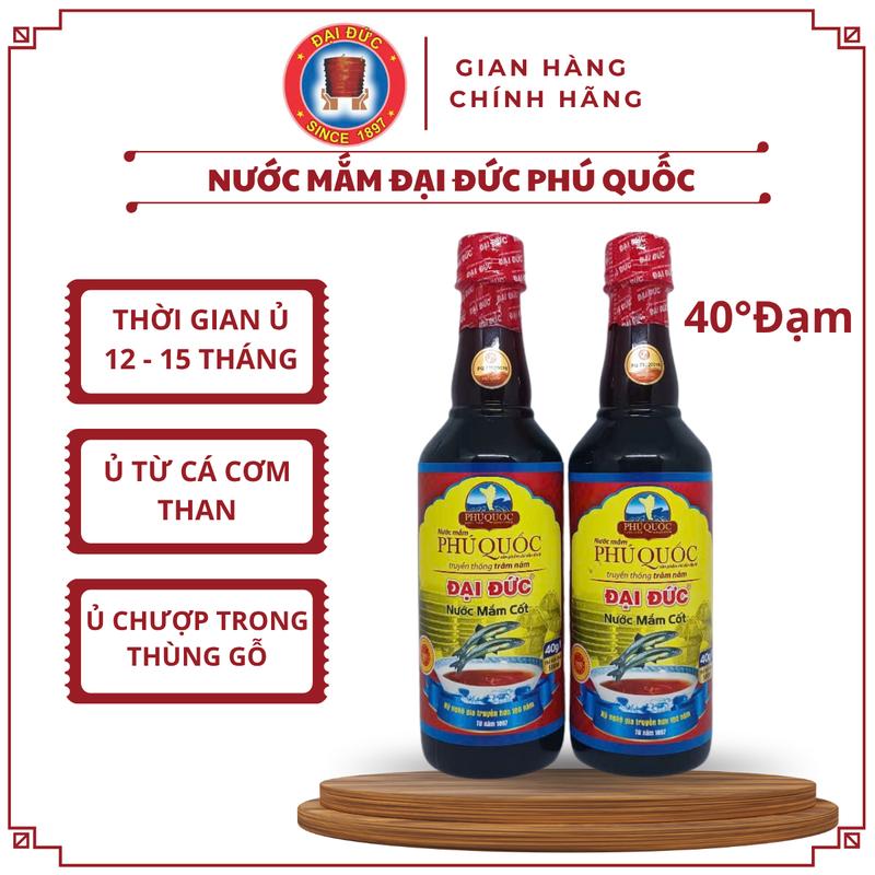Cốt 40 Đam ,Nước Mắm Phú Quốc Đại Đức, Mỗi Chai 500ml Tổng 2 Chai 1000ml,Dùng Để Chấm Ăn Sống ,  Không Có Chất Bảo Quản Nước Sốt Chua Cay,