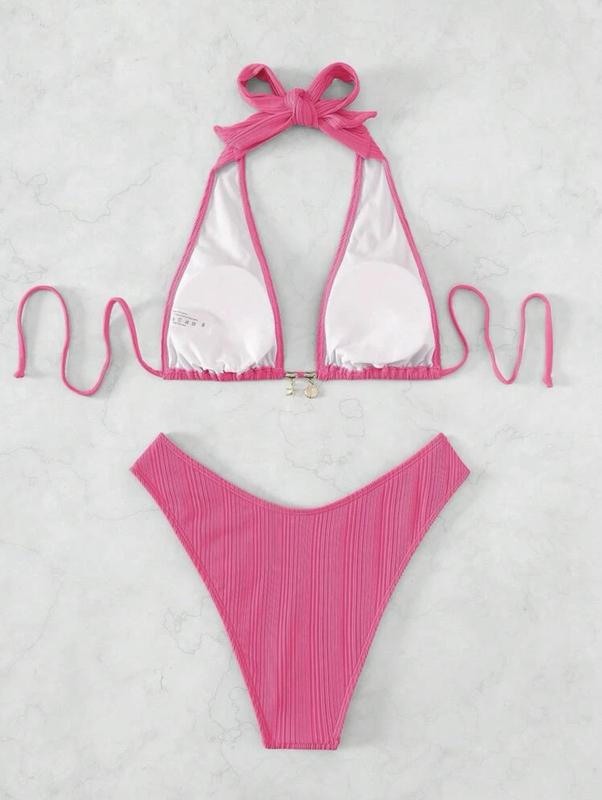 Áo Tắm Bikini, Màu Trơn Có Dây Đeo Cổ 6