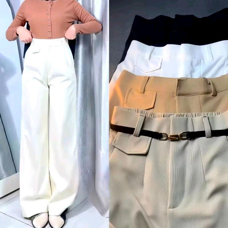 Oro Pants Celana Kulot Highwaist Loose Pants Trousers Celana Kulot Wanita Anti Kusut Knit Premium Celana Kerja 0
