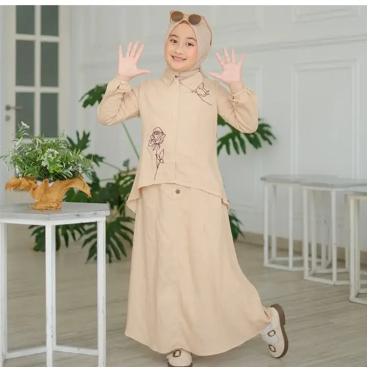 Setelan Rok Anak Manohara kids Perempuan 2025 - Fashion Anak Perempuan Baju Airflow Atasan Muslim Tanggung Crinkle 3