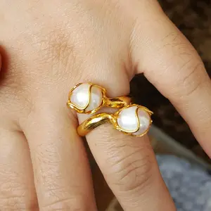 Cincin Mutiara Tinju Air Tawar Ikat Lapis Emas 24k