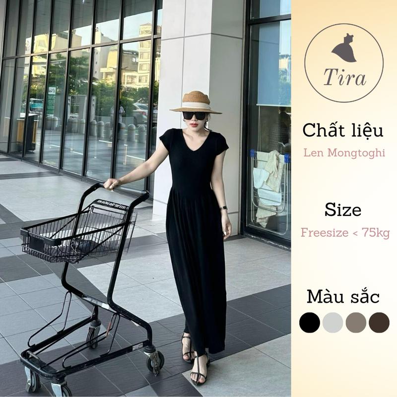 [Tira Mama Design]V1565 Váy len cổ tim tay hến dáng xòe, váy len dáng dài bầu bì bon chen thoải mái