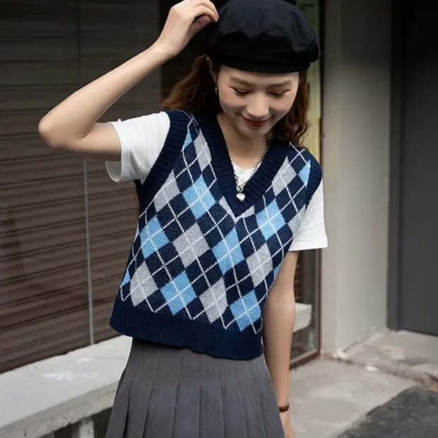 Vest ROSE -  Rompi Rajut Pori Wajik  Atasan Wanita Crop Motif Panjang Top Outer Hitam 5