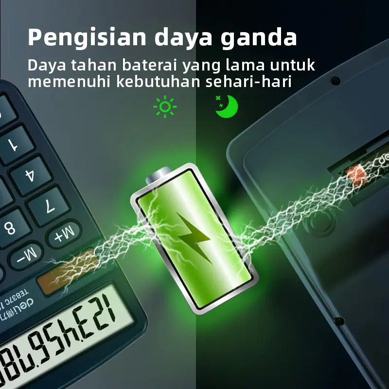 Deli Desktop Calculator / Kalkulator Meja 12 Digit Dual Power Layar LCD TE837C 4