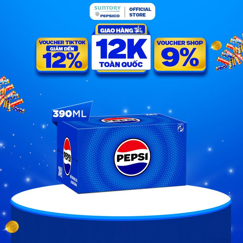  Thùng 24 Chai Nước Ngọt Giải Khát Có Gaz Pepsi  390ml chai  