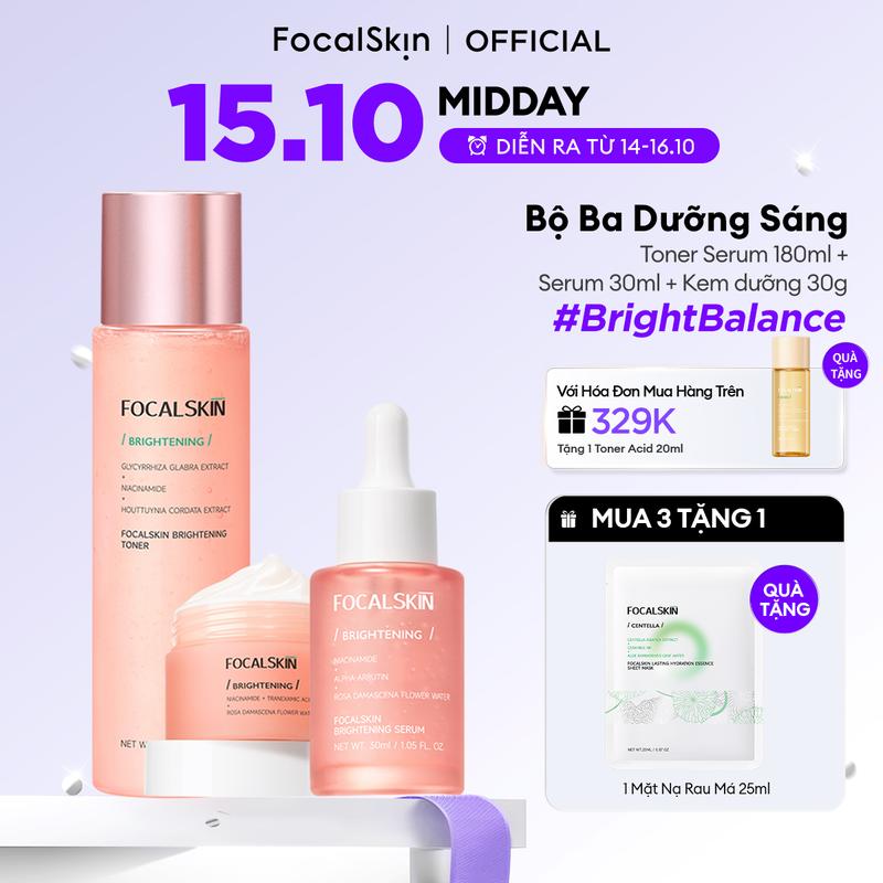 Combo Tươi Tắn Da Toner Serum + Serum + Kem Dưỡng FOCALSKIN Vitamin C + Niacinamide B3 + Alpha Arbutin