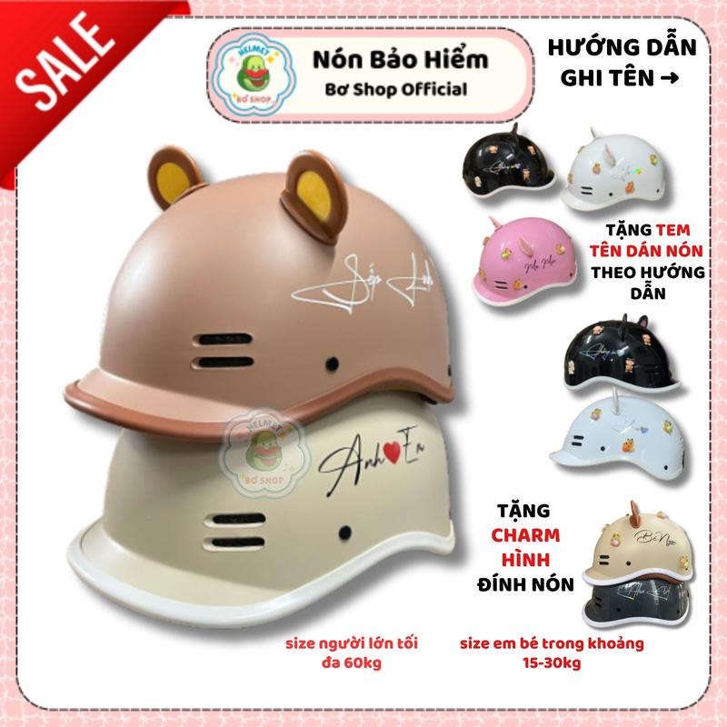 ( KÈM TAI GẤU+CHARM HÌNH trang trí) Nón Bảo Hiểm Kiểu Dáng Cá Heo Mẫu Mới Đủ Màu, Phù Hợp Nam Và Nữ, TẶNG KÈM IN TÊN THEO YÊU CẦU và Phụ Kiện Gắn Nón Bảo Hiểm Bơ Shop