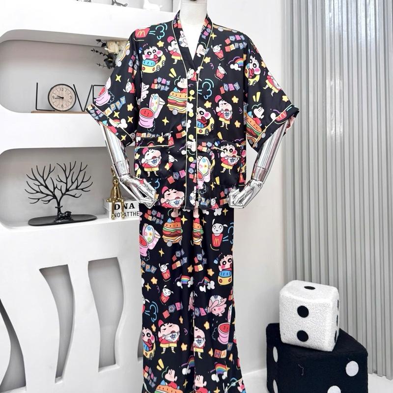[4 SIZE 40-95KG] PIJAMA TAY DƠI QUẦN DÀI CỔ - KÈM CỘT TÓC 5