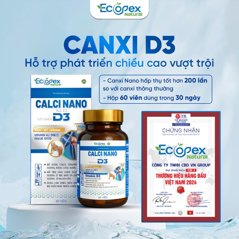 Ecopex Natural CANXI NANO D3 Hỗ Trợ Phát Triển Chiều Cao - Hộp 60V Cho 30 Ngày. Các Bạn Đọc Kĩ Mô Tả Sản Phẩm Trước Khi Mua Nhé !!!
