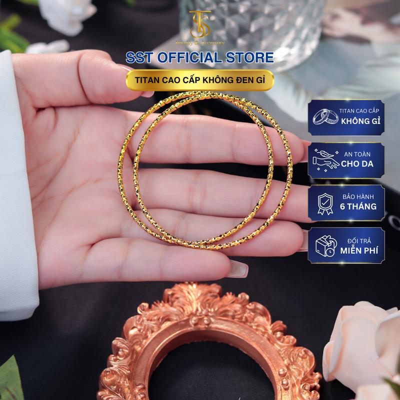 Vòng tay Titan SST ximen kim cương vàng óng ánh form mảnh Không Đen Gỉ VT49