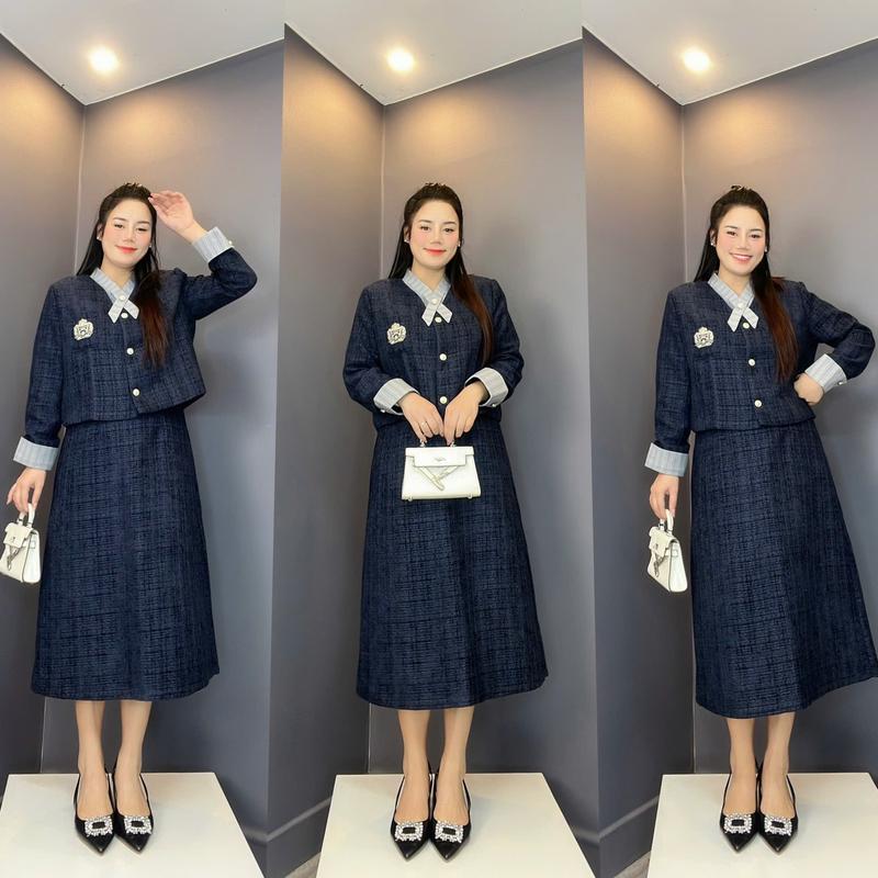  Set Dạ Thêu Huy Hiệu Phối Cùng Chân Váy Dáng Dài Xẻ Sau Bigsize 55KG - 95KG 