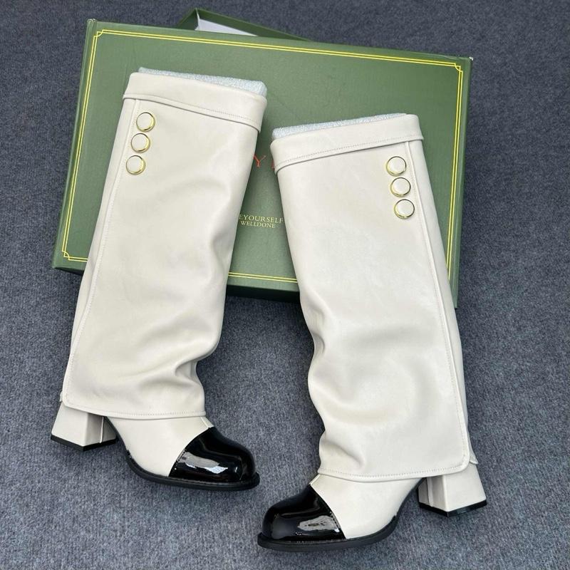 Boot đùi 3 cúc cổ bẻ ống rộng mũi tròn gót trụ 7cm fullbox Jiujijiu