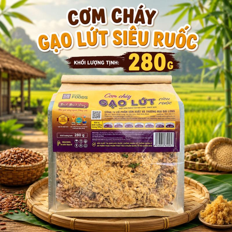 Cơm cháy gạo lứt siêu ruốc ninh bình vàng - Túi 250g, 280g - Đồ ăn vặt Snack…