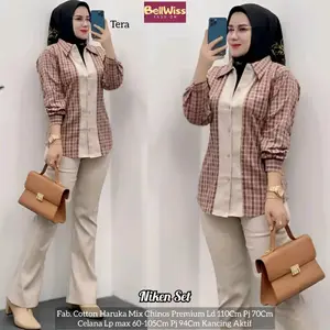 [Ready Stock] - Niken Set, Setelan Celana Cutbray Wanita, Setelan Celana Chinos Wanita, Baju Muslim Casual Dewasa, Kemeja Kekinian , Kemeja terbaru.
