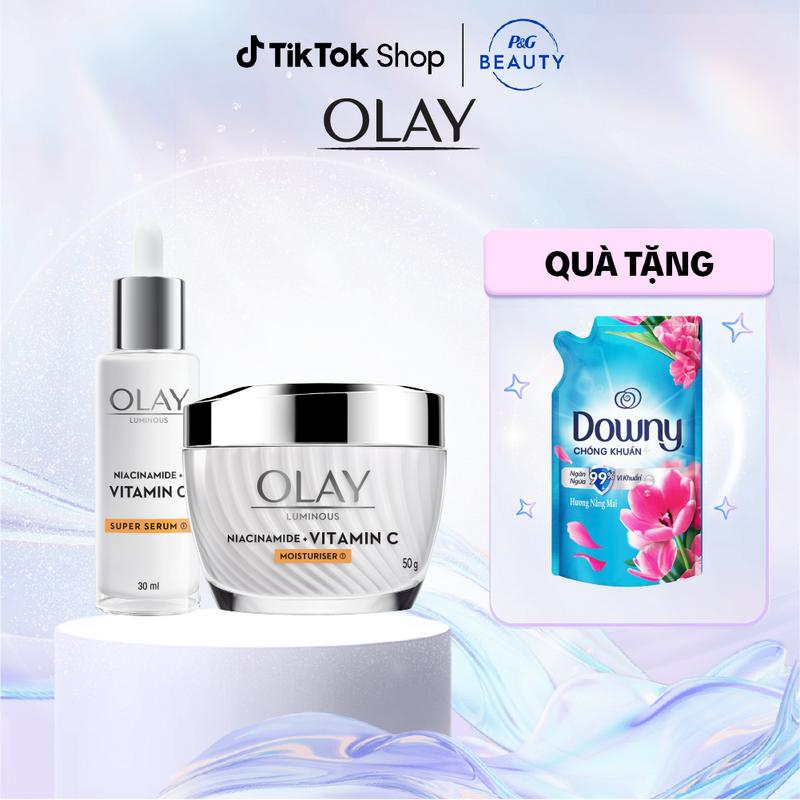 LIVE 2 Combo Kem Dưỡng & Serum OLAY Niacinamide + Vitamin C – Mờ Thâm Sáng Da 50g + 30ml Tặng Nước Xả Vải Downy Nắng Mai 800ml