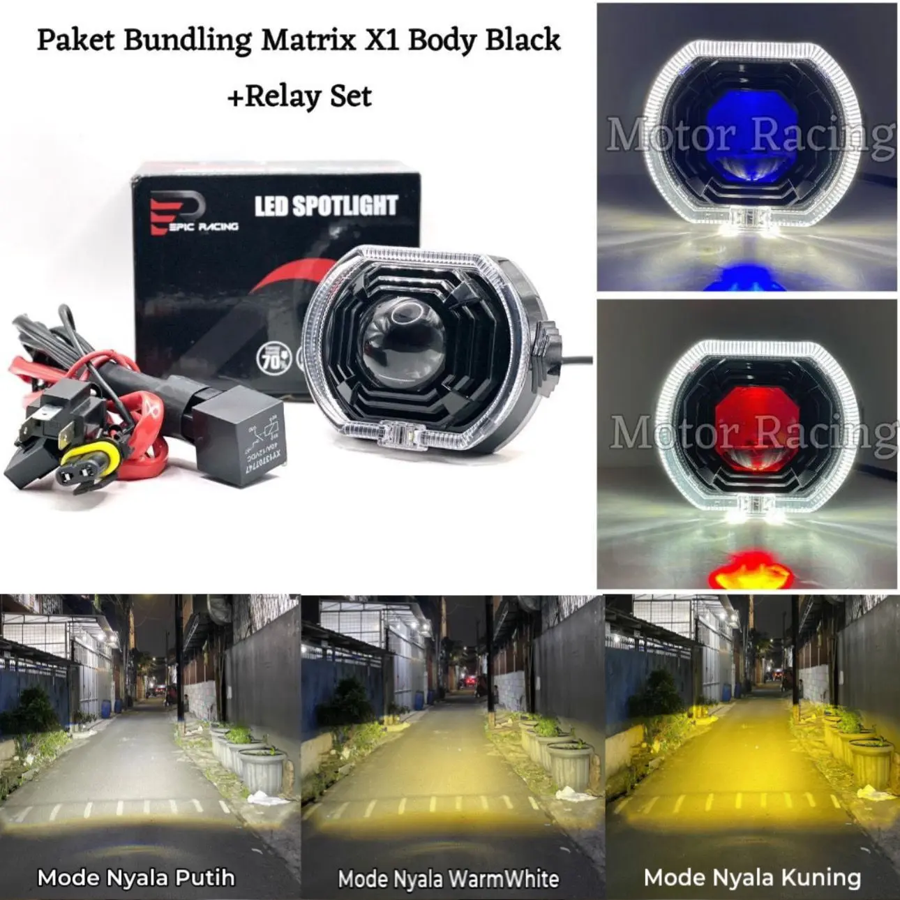 Packet Bundling - Projie Biled Matrix New 4.5 inch body black cahaya flat cut plus kipas pendingin + relay set