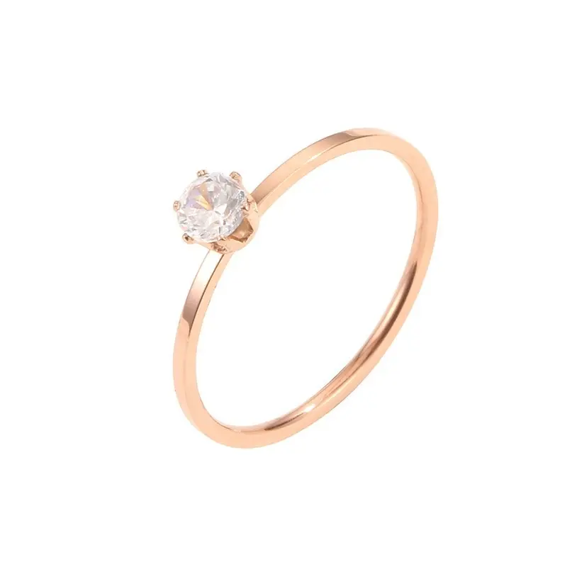 Cincin titanium solitaire wanita yang tidak pudar cocok untuk pakaian sehari-hari 8
