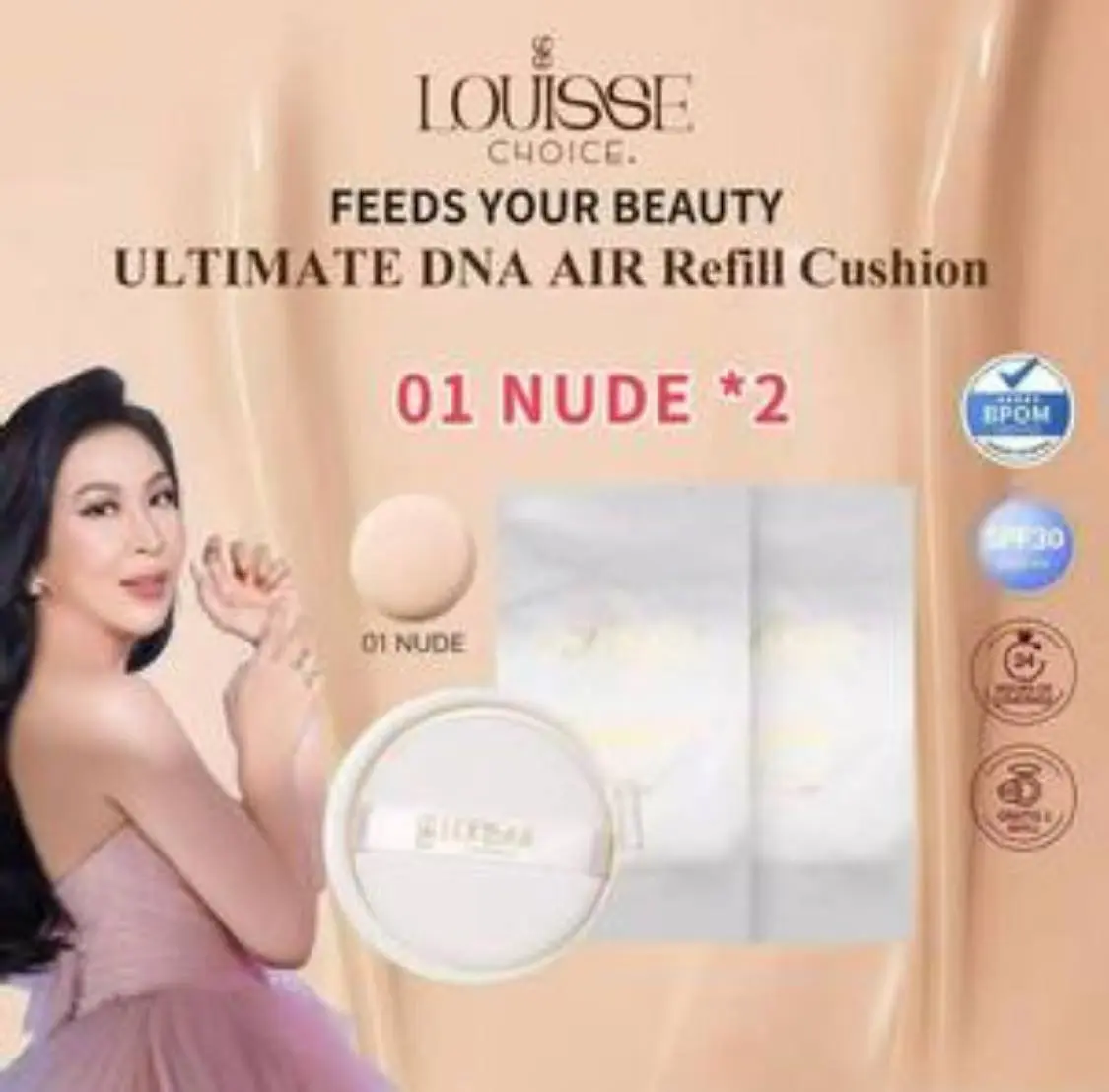 [REFILL CUSHION GET 2][LIVE]LOUISSE CHOICE ULTIMATE DNA AIR CUSHION SPF30 PA+k++ Waterproof 24 Hours of Coverage DNA Salmon NIACINAMIDE