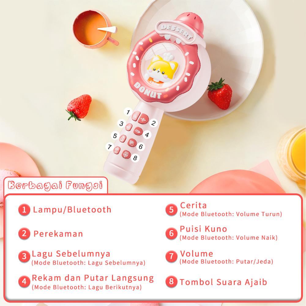 Stok Indonesia Mikrofon Anak Mic Karaoke Anak Mic Bluetooth Wireless Mainan Mikrofon Anak Microphone Kucing Lucu Portabel Koneksi HP Rekam Suara Putar Musik dengan Holder Mainan Musik Karaoke Anak untuk Bernyanyi Hadiah Anak