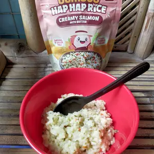 Bumboo Hap Hap Rice Creamy Salmon with Butter 100% Beras Organik Tanpa Pestisida Double Protein Hewani Bahan Alami Tanpa Pengawet Halal BPOM