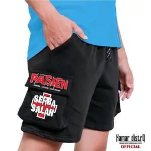Celana Cargo Team Sakit Unisex Boxer Pendek Dewasa Cowok Wanita - Pria, Shorts Hitam Distro Fit Fleece Santai Nyaman Logo Lembut Kantong Keren