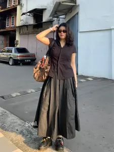 Rok Wanita Soul.id Kinka Korean Style stripe semi woll