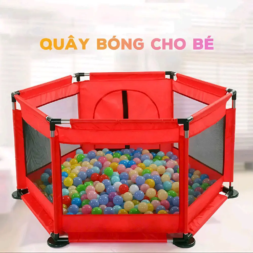 Quây bóng hình Lục Giác khung inox vải dù chắc chắn cho bé-Tặng kèm 10 bóng