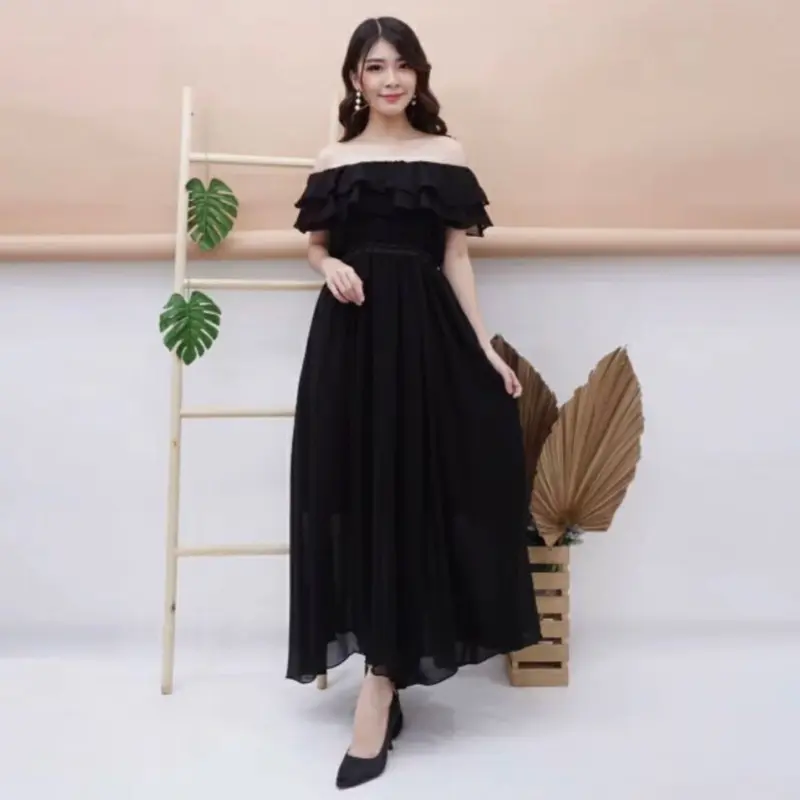 dress putih panjang | dress sabrina dewasa | baju pantai wanita | dress pantai | dress bumil | maternity bumil friendly Ibu 3