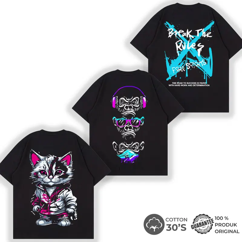 PROMO PAKET 3PCS 100K Kaos Tshirt Pria Terbaru  Lengan Pendek Motif Sablon Bergambar Keren Baju Distro Combed Tebal Panjang Nyaman High Kain Unik Cowok Hitam Katun 6