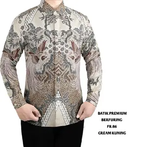 FORTUN REMO KEMEJA BATIK PRIA LENGAN PANJANG BAJU BATIK PRIA SLIM FIT PREMIUM FURING KUNING CREAM FR 86