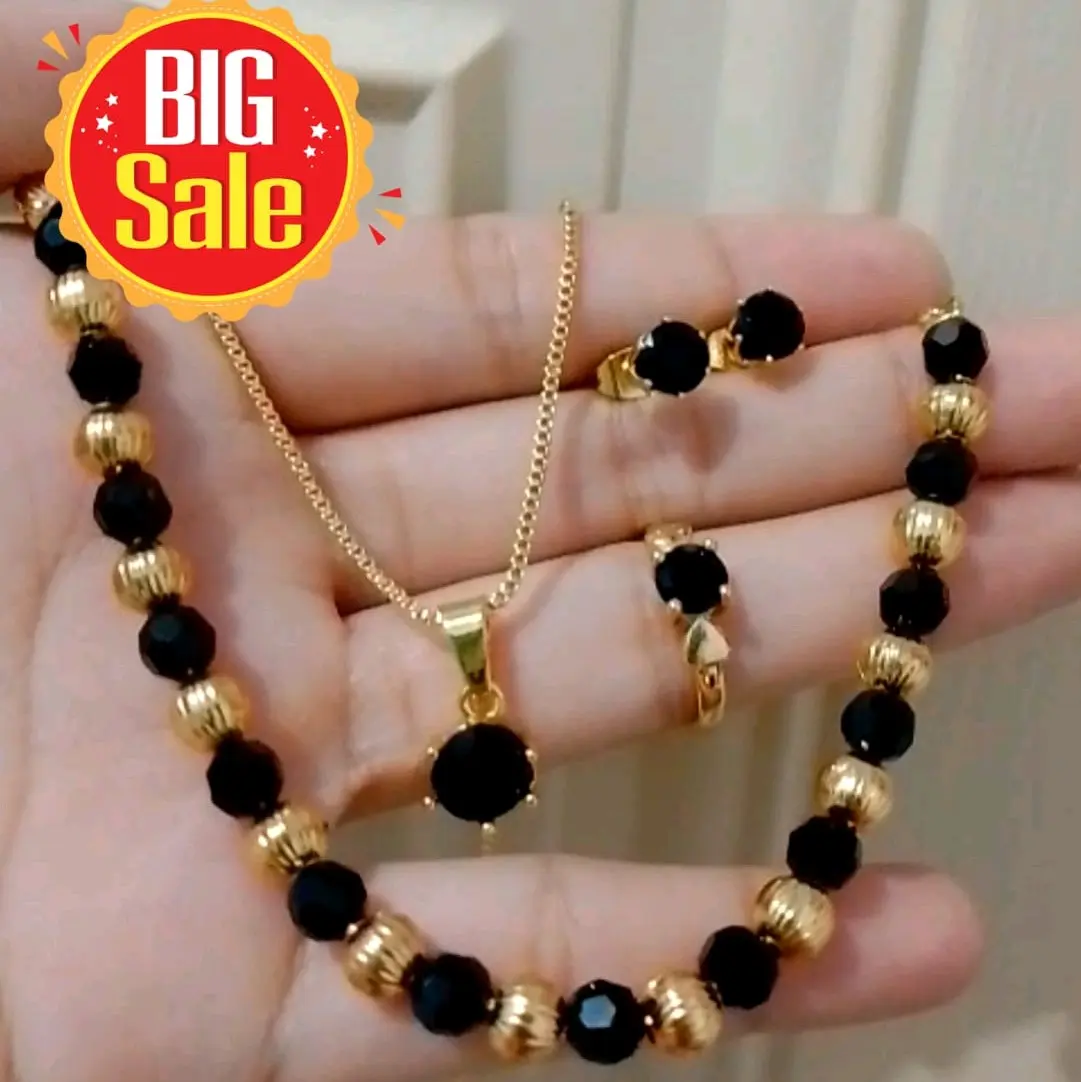 SET PERHIASAN BATU HITAM FULL TITANIUM DEWASA 24K