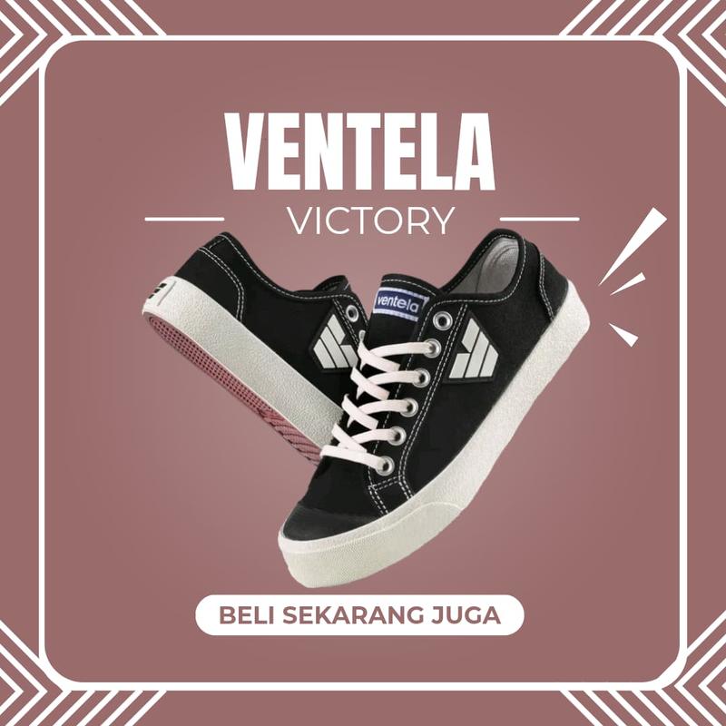 Sepatu Ventela Victory Low Black Natural Pria Wanita - Sepatu Sekolah Hitam Putih Kekinian Termurah Canvas Casual Shoes Sneakers 0