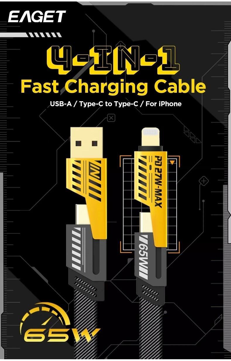 Kabel Charger 4-in-1 Gaya Mekanis Premium, Desain Futuristik Anti Putus, Fast Charging Serbaguna untuk HP & Tablet
