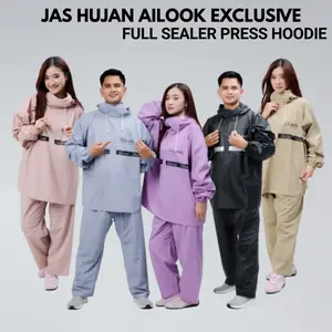 AILOOK Jas Hujan Raincoat HOODIE Full Seal Press Anti Rembes Pria Wanita Bahan PVC Karet Tebal Kuat Elastis Original 100%