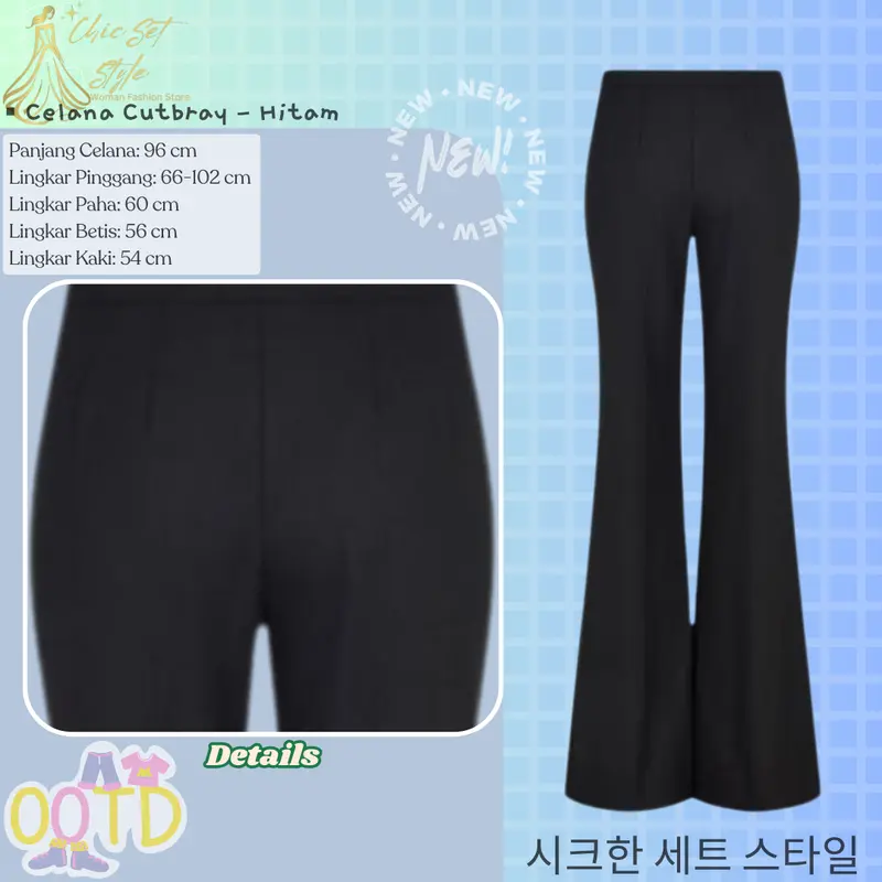 Outfit Wanita Kekinian 3in1 One Set Korean Style (Blouse Kemeja Tangtop Celana Cutbray) CS037 Setelan Cewek Baju Kondangan Atasan Katun Kerja Bawahan Gombrong Panjang Hitam Casual Remaja Dewasa 4