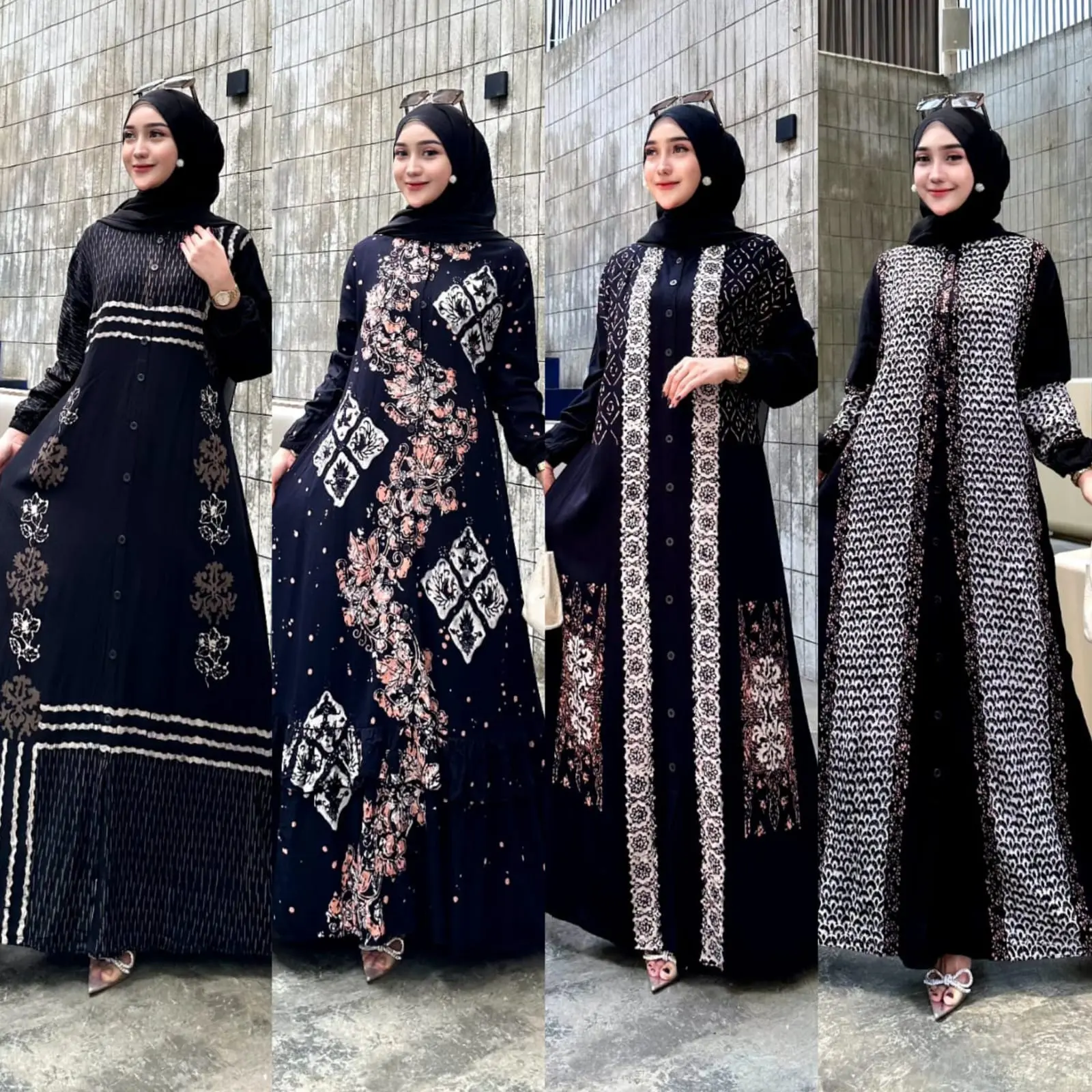 Naya Batik - Gamis Lebaran Twill Ori Berkualitas Motif Garis Batik Cap Malaman Bukan Sablon Busui Friendly Lengan Panjang Karet Model Tali Samping Full Kancing Dress Wanita Muslim Remaja Tanpa Rempel Nyaman Katun Rayon