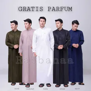 Jubah Gamis Pria Dewasa Polos Lengan Panjang Model Haramain Motif Busana Muslim