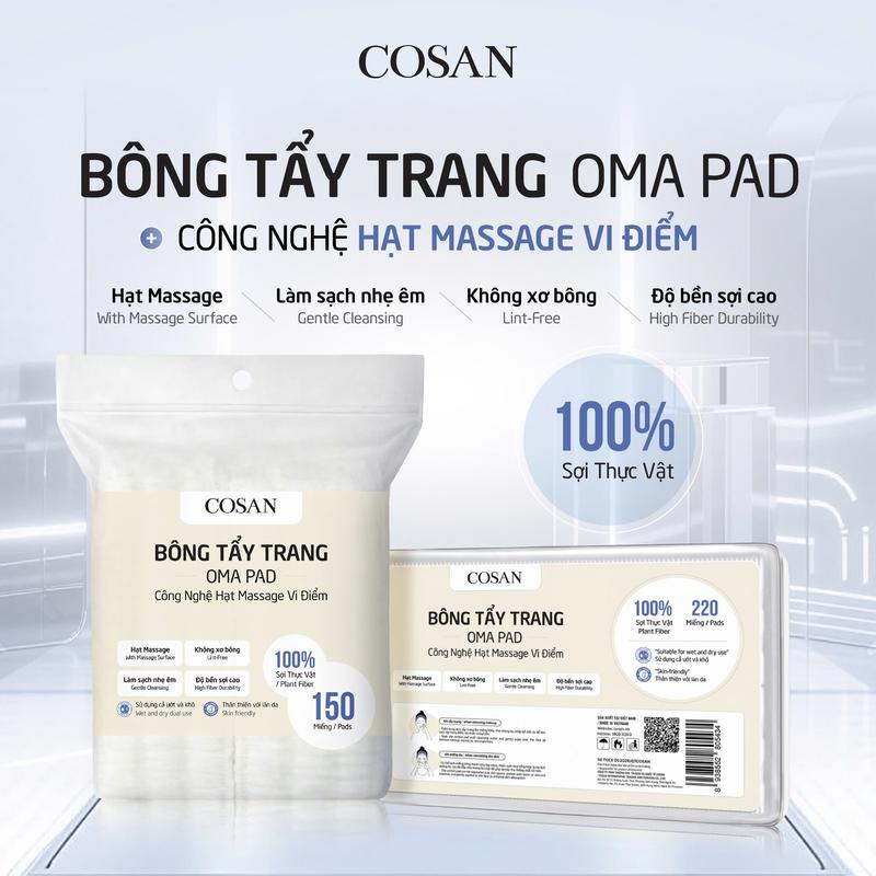 Hộp 220 Miếng Bông Tẩy Trang - COSAN OMA PAD - Công Nghệ Hạt Massage Vi Điểm