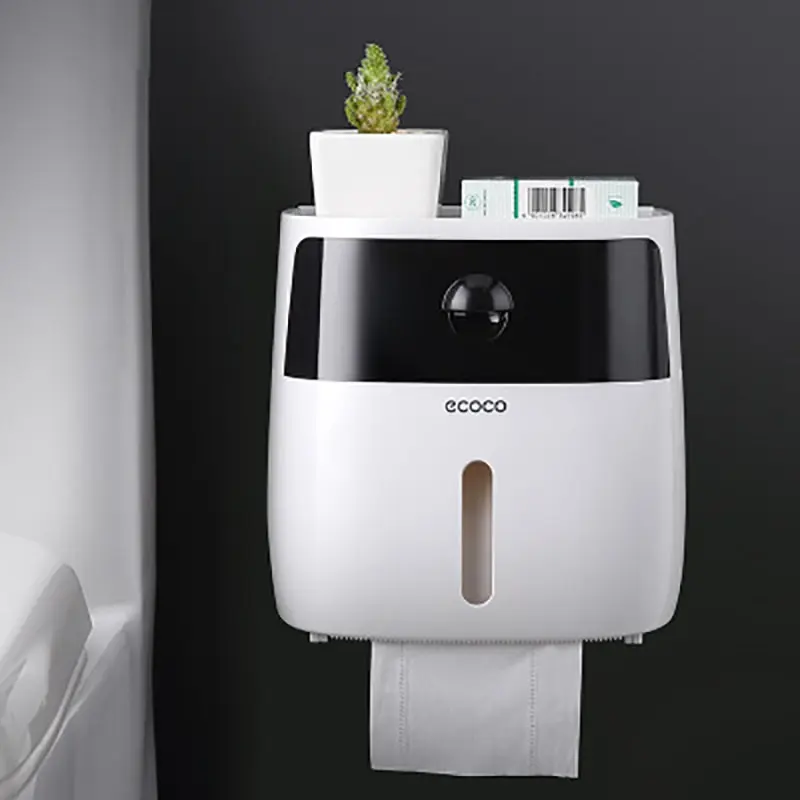 Ecoco Kotak Tisu Storage Toilet Paper Box Dispenser Double Layer - E1804 - White/Black -Penyimpanan