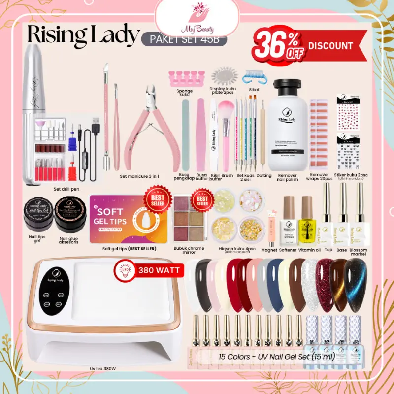 MSY SET NAIL ART LENGKAP 40IN1/45IN1/49IN1/53IN1/79IN1 SET KUTEK GEL NAIL POLISH UV/UNTUK NAIL ART PEMULA