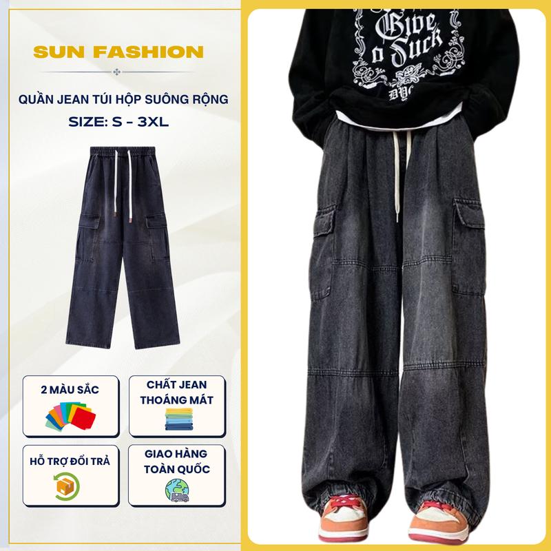  Quần jean túi hộp nam nữ basic SUN 116 màu KHÓI WASH ống rộng thoải mái trẻ trung năng động phong cách Hàn Quốc 