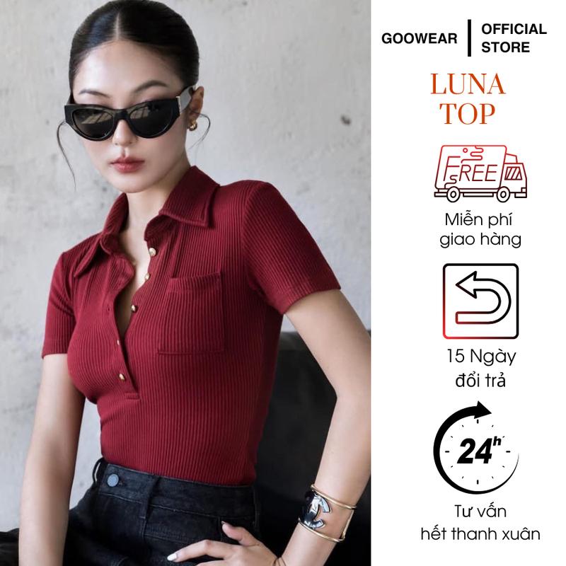 Goowear Luna Top Áo Thun Gân Cotton Mềm Ngắn Tay Cổ Trụ Ôm Body Cao Cấp Tôn Dáng Sáng Da 0