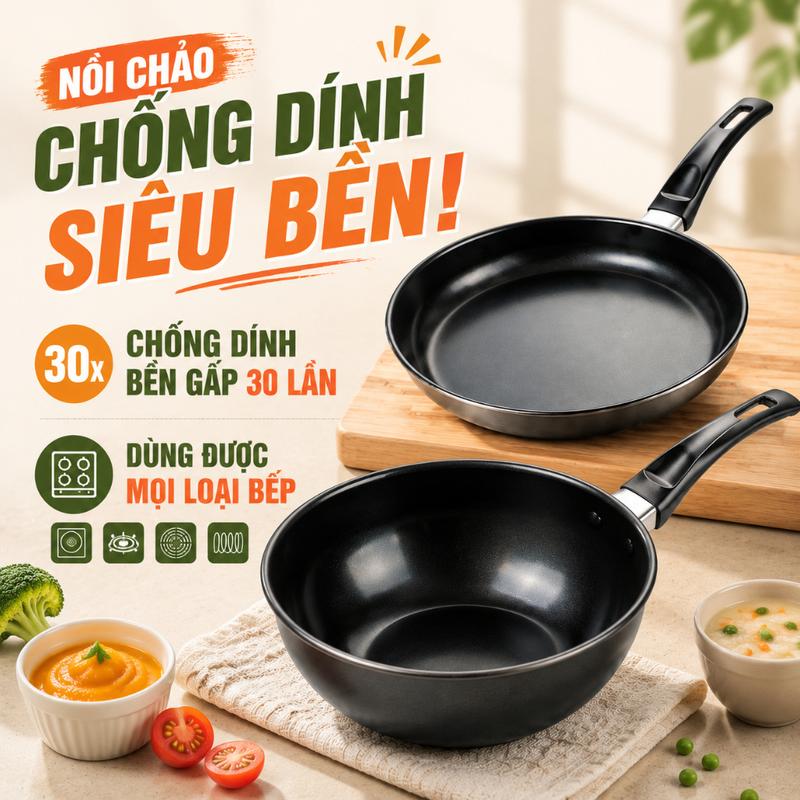 Nồi chống dính đa năng 14/16/18cm đáy 5 lớp chiên trứng, nấu mì, canh ăn dặm…